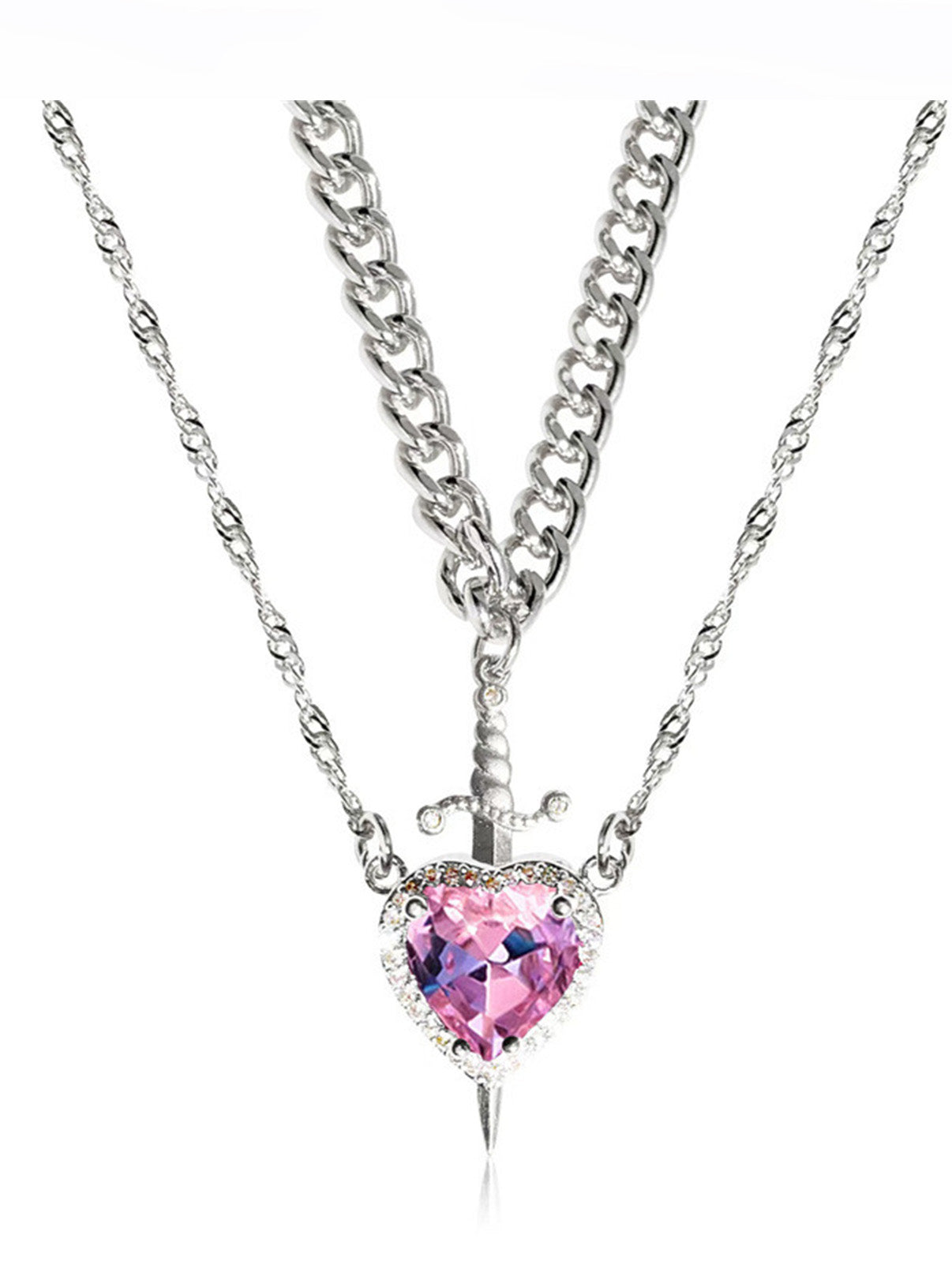 QuickBucket - 2-in-1 Heart Sword Pendant Necklace (Random Stone)