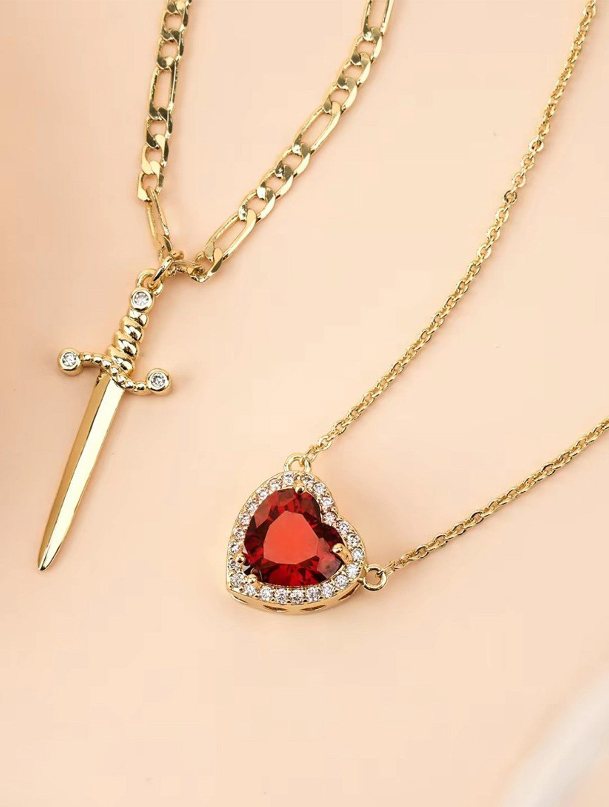 QuickBucket - 2-in-1 Heart Sword Pendant Necklace (Random Stone)