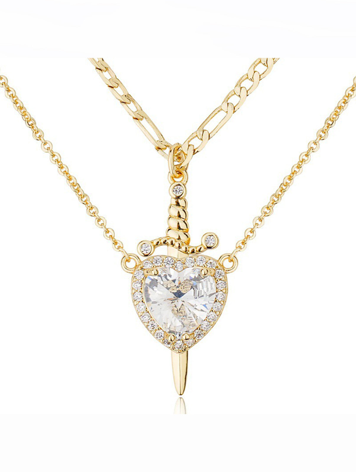 QuickBucket - 2-in-1 Heart Sword Pendant Necklace (Random Stone)