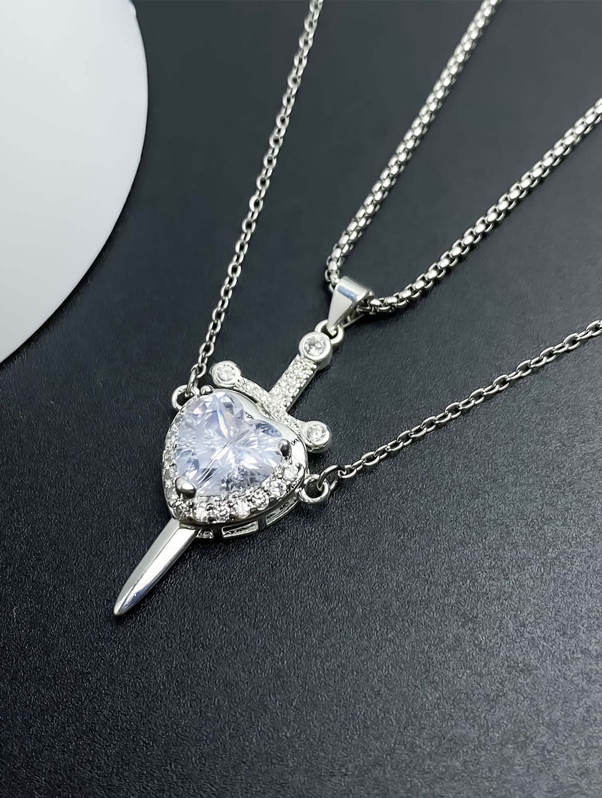 QuickBucket - 2-in-1 Heart Sword Pendant Necklace (Random Stone)