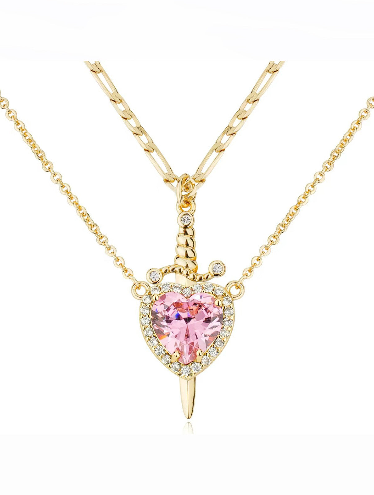 QuickBucket - 2-in-1 Heart Sword Pendant Necklace (Random Stone)