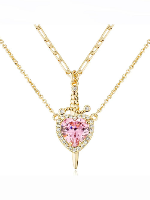 QuickBucket - 2-in-1 Heart Sword Pendant Necklace (Random Stone)
