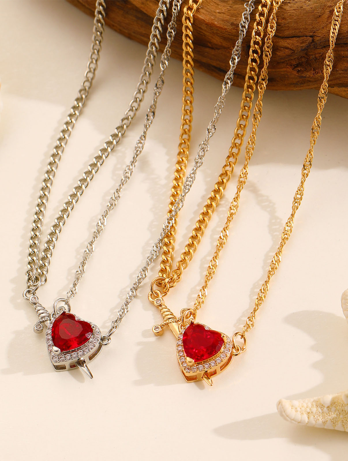 QuickBucket - 2-in-1 Heart Sword Pendant Necklace (Random Stone)