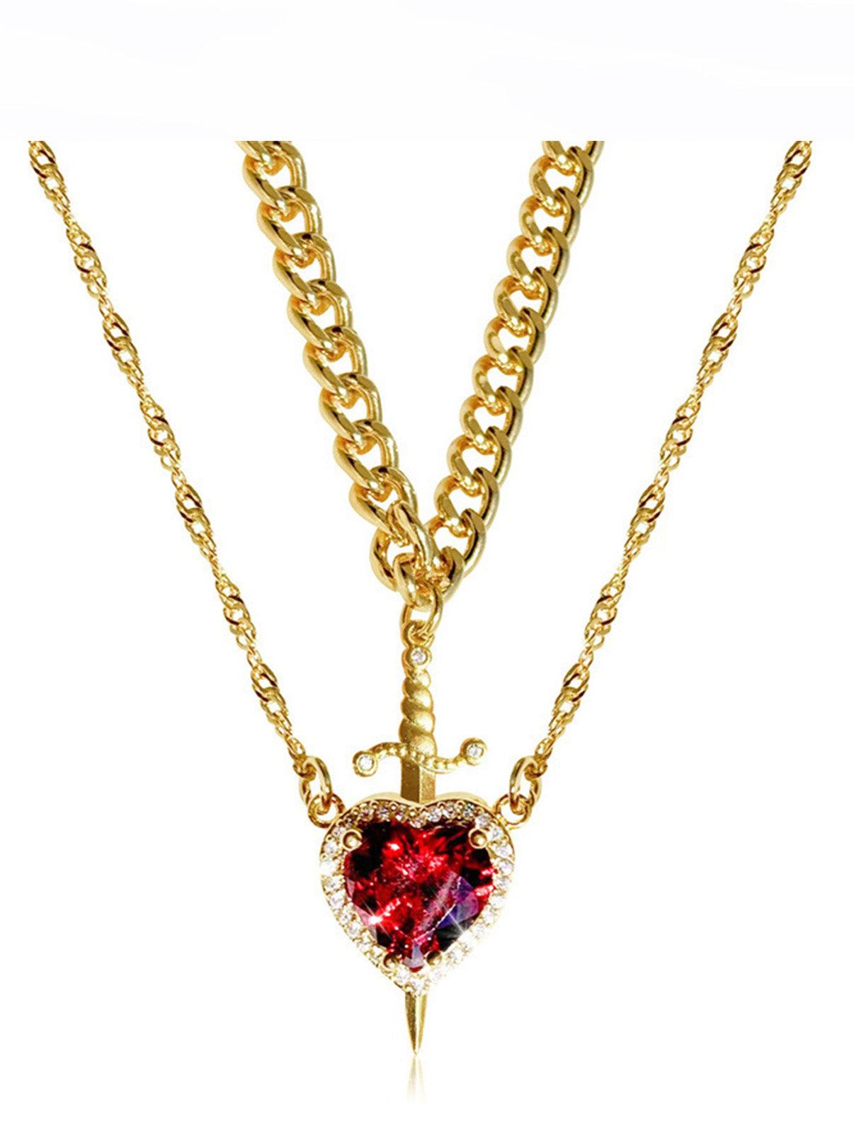 QuickBucket - 2-in-1 Heart Sword Pendant Necklace (Random Stone)